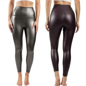 90 DEGREE BY REFLEX High-Waisted Metallic Leggings in Gunmetal Grey NWT Sz S